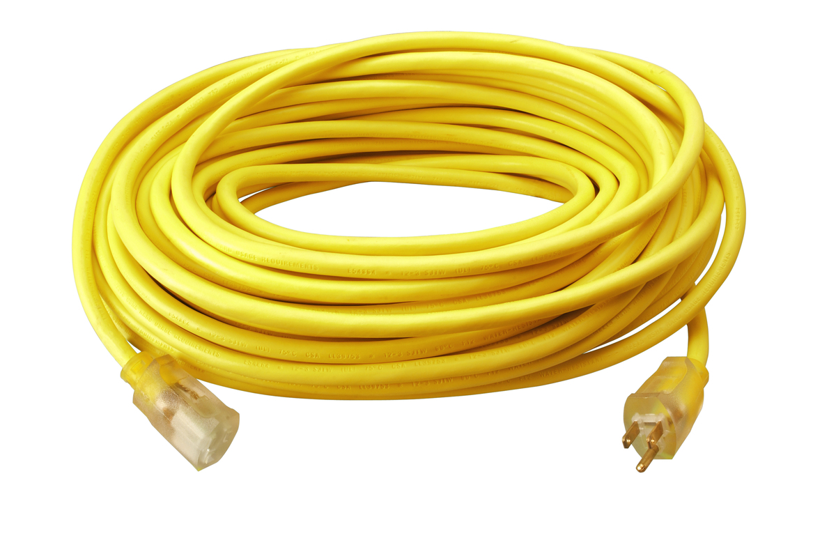 SOUTHWIRE, 12/3 SJTW 100' YELLOW OUTDOOR EXTENSION CORD WITH POWER