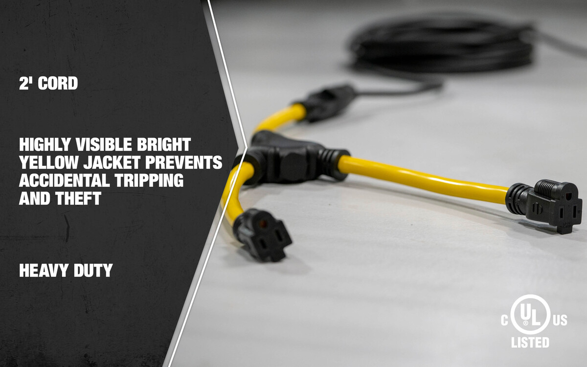 SOUTHWIRE, GENERATOR 12/3 STW 2' YELLOW "Y" ADAPTER WITH BLACK PLUGS