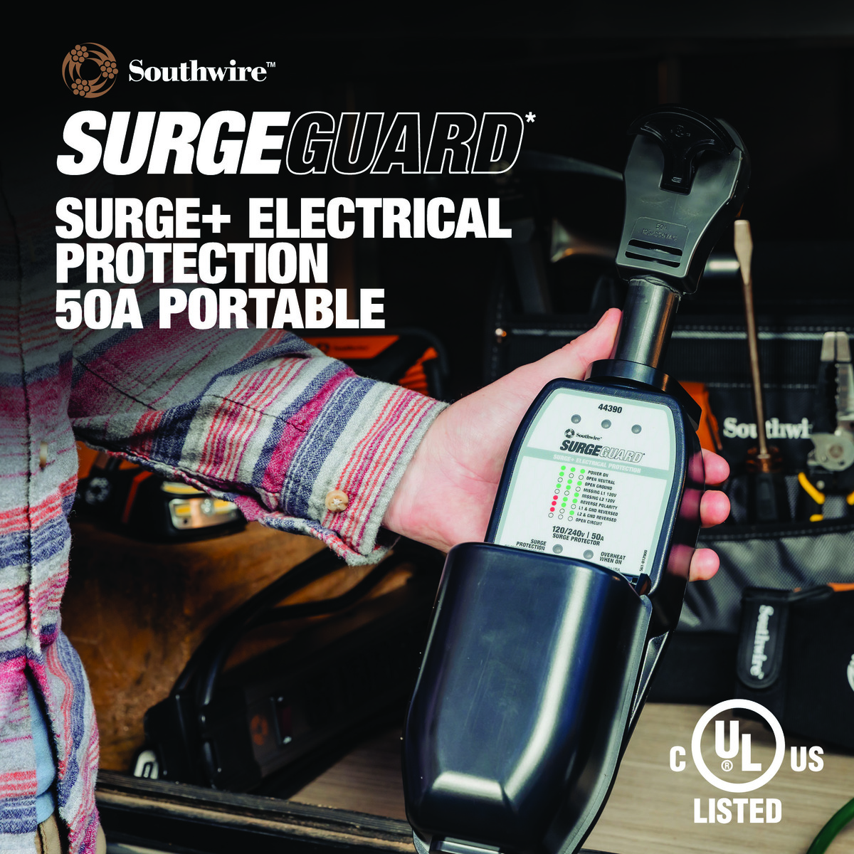 PROTECTOR DE PROTECCIÓN CONTRA SOBRETENSIONES PORTÁTIL 50A CON CUBIERTA, 50A 240V