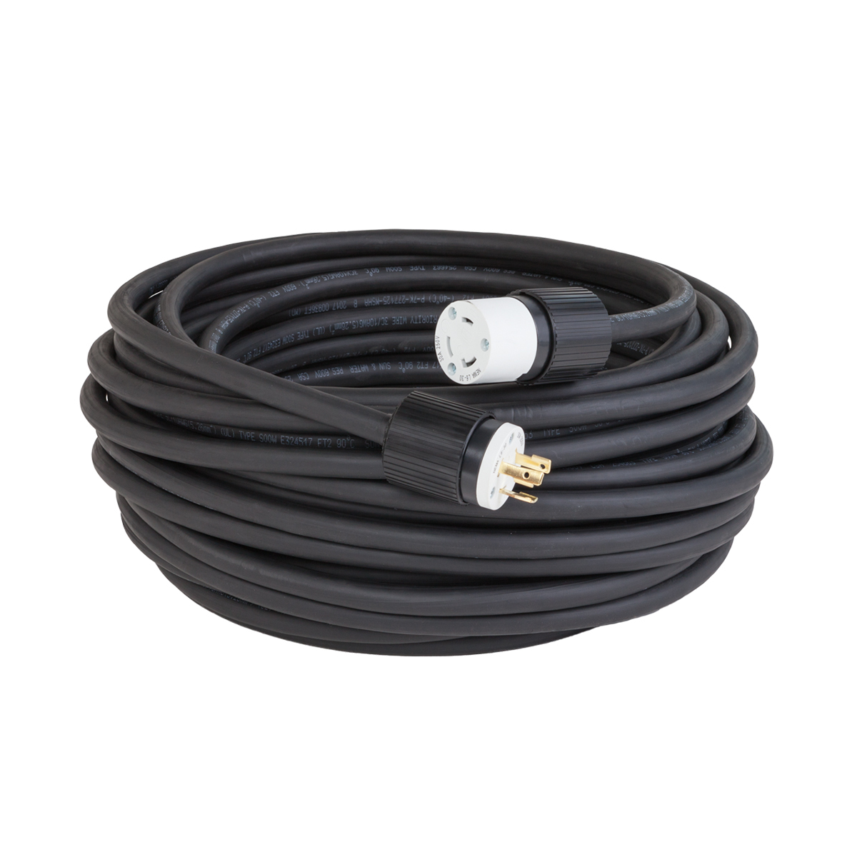 SOUTHWIRE, 12/3 STW 50' YELLOW OUTDOOR TWIST-TO-LOCK NEMA L5-20PEXTENSION  CORD WITH BLACK PLUGS