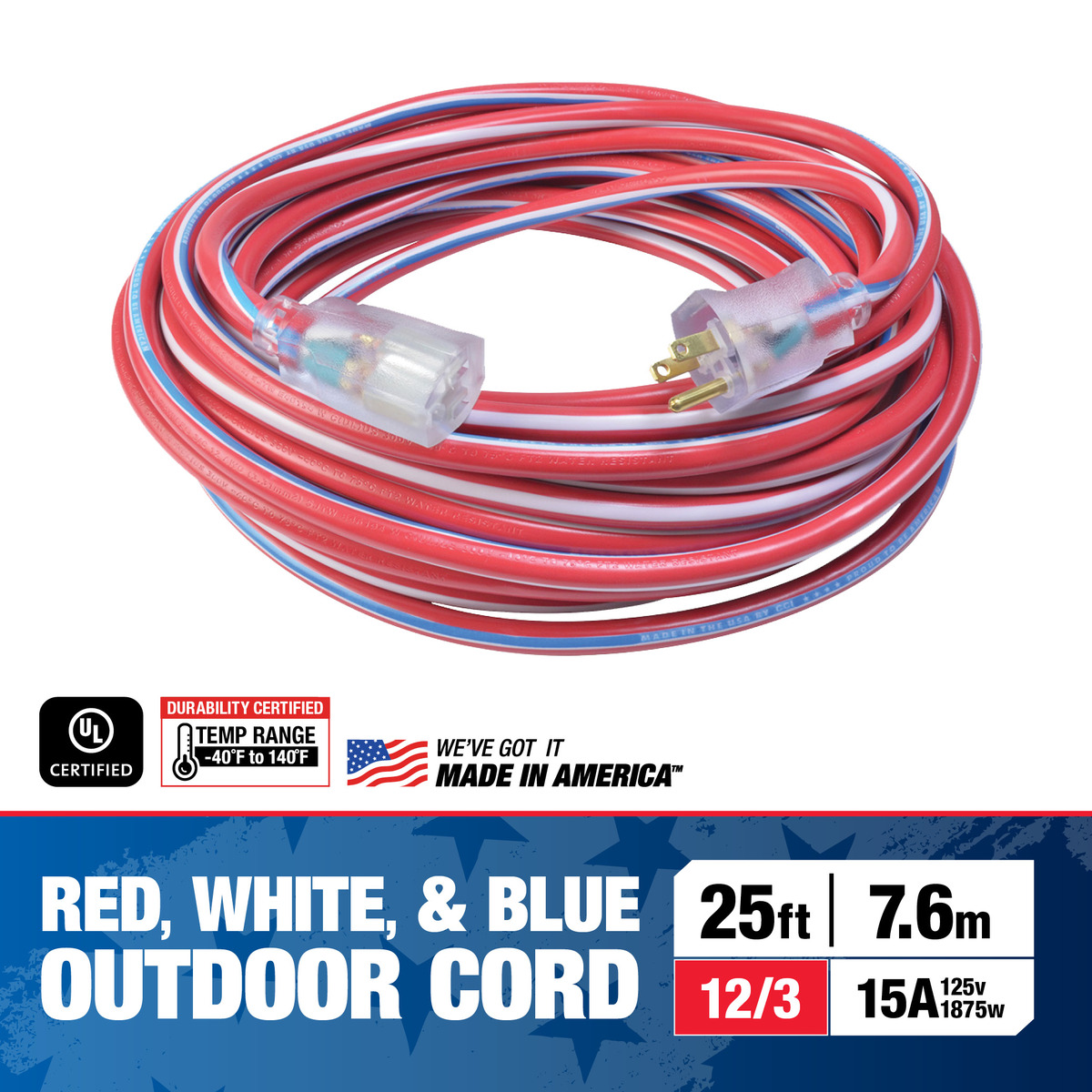 100-Feet Contractor Grade 12/3 Lighted End American Made Cord - Wounded Warrior Project® 
