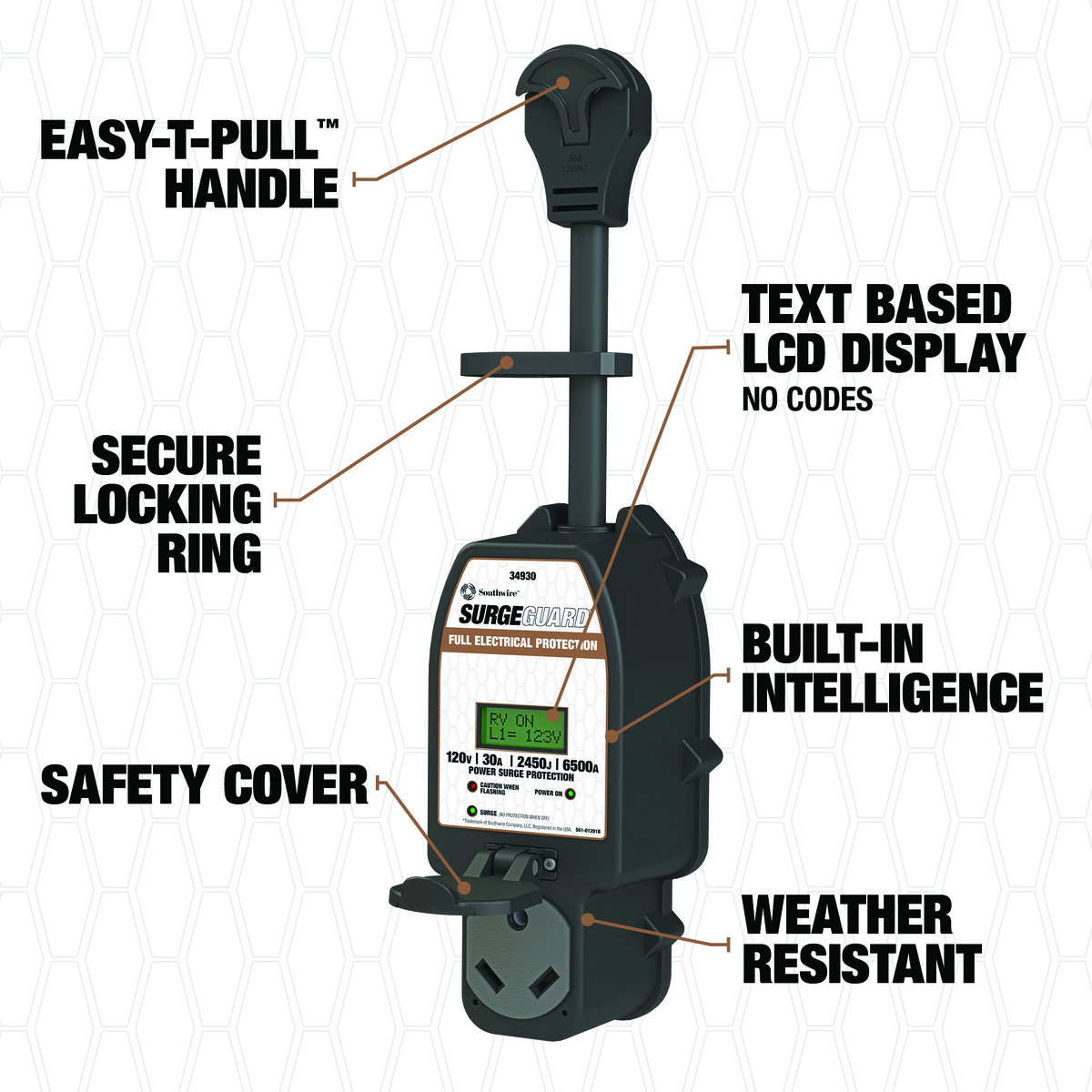 30A PORTABLE SURGE GUADE W/ENHANCEMENT, O/U, LCD, 30A 120V