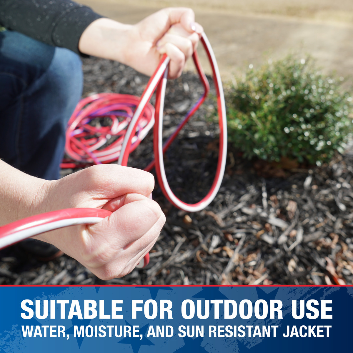 SOUTHWIRE, 12/3 SJTW 50' RED/WHITE/BLUE OUTDOOR EXTENSION CORD WITH POWE R LIGHT INDICATOR
