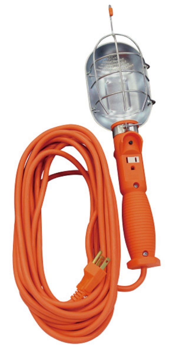 16/3 25' SJTW ORANGE TROUBLE LIGHT 75W - W/OUTLET & METAL GUARD