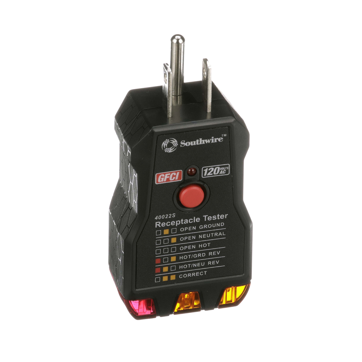 120V AC Receptacle Tester with Push-Button GFCI Test