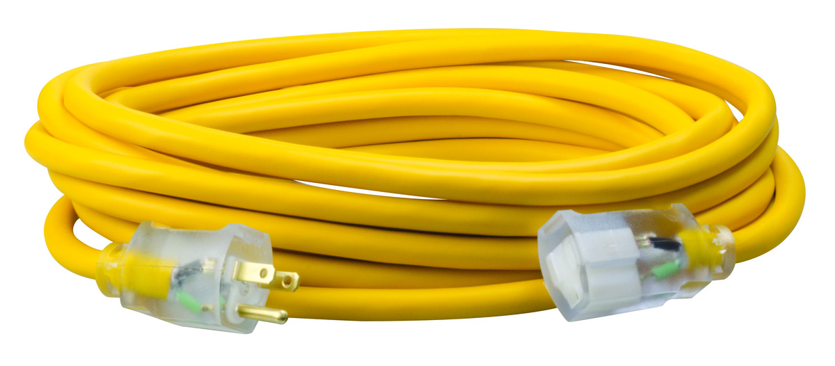 SOUTHWIRE, POLAR SOLAR 12/3 SJEOOW 25' YELLOW OUTDOOR COLD WEATHER EXTENSION  CORD WITH POWER LIGHT INDICATOR