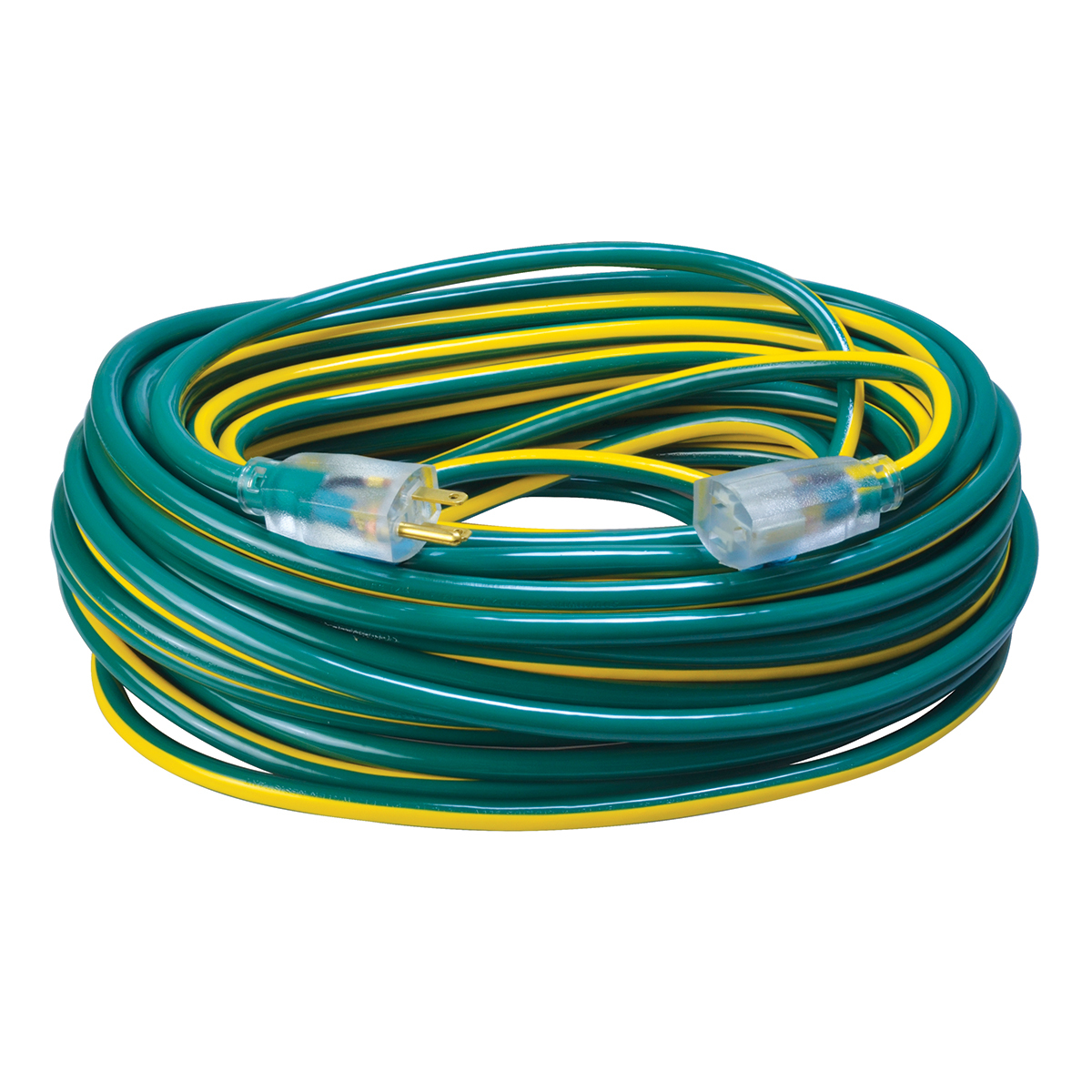 SOUTHWIRE, 12/3 SJTW 100' DARK GREEN/YELLOW OUTDOOR EXTENSION CORD  WITHPOWER LIGHT INDICATOR