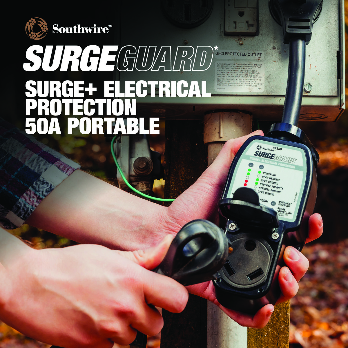 SURGE PROTECTOR, 240V 50AMP, P&R, BLK
