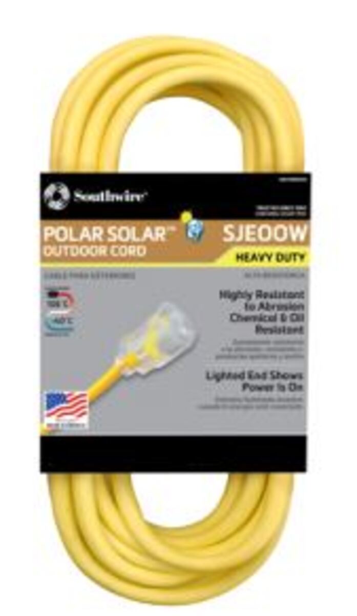 SOUTHWIRE, POLAR SOLAR 16/3 SJEOW 50' YELLOW OUTDOOR COLD WEATHER EXTENSION CORD WITH POWER LIGHT INDICATOR