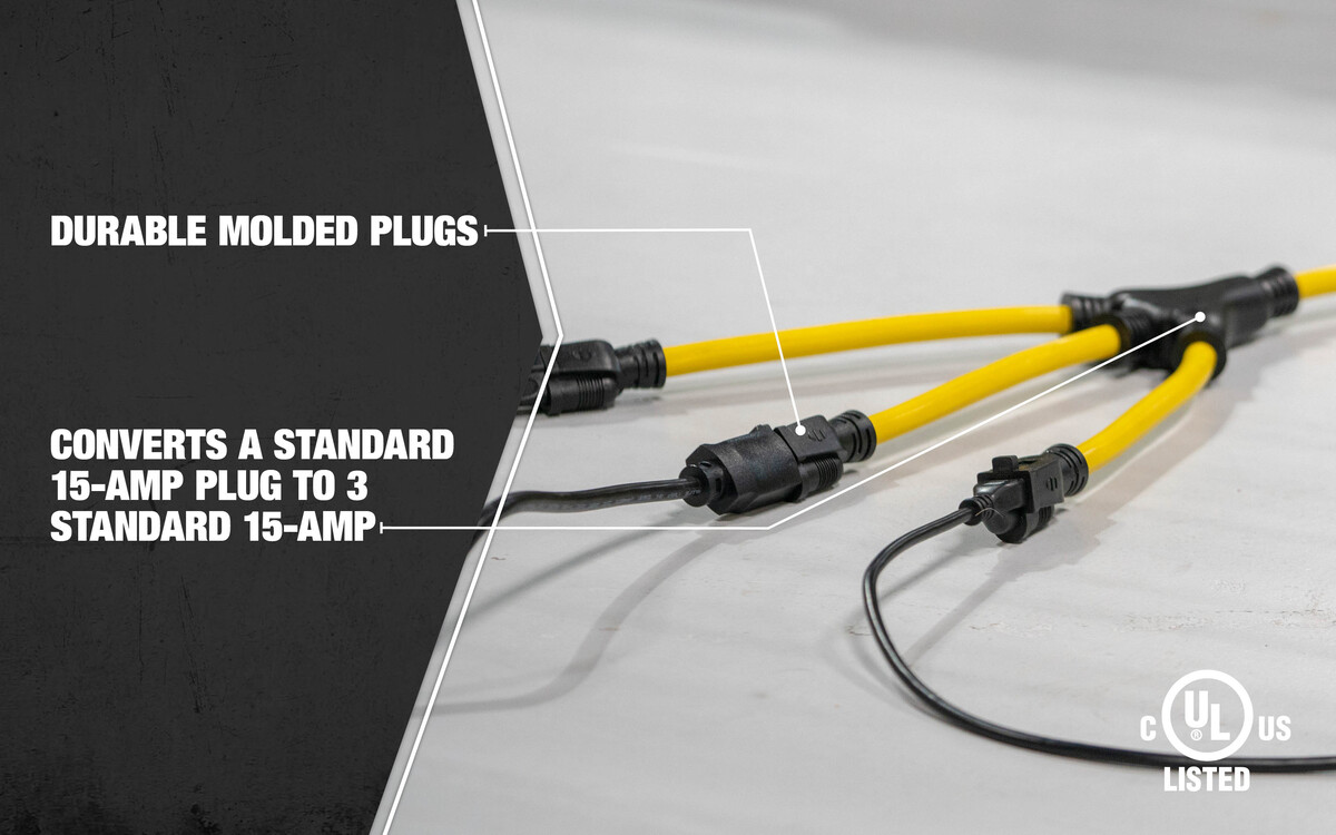 SOUTHWIRE, GENERATOR 12/3 STW 2' YELLOW "W" ADAPTER WITH BLACK PLUGS