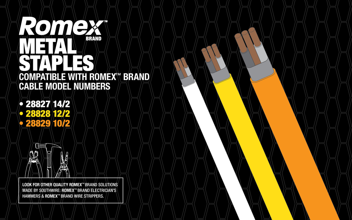 STAPLE, METAL, ROMEX NONMETALLIC CABLE, 1/2", 500PCS/1EA