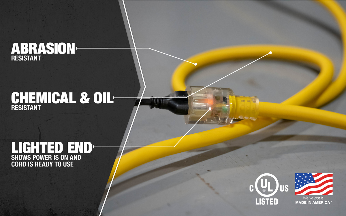 SOUTHWIRE, POLAR SOLAR 10/3 SJEOOW 100' YELLOW OUTDOOR COLD WEATHER EXTENSION CORD WITH POWER LIGHT INDICATOR