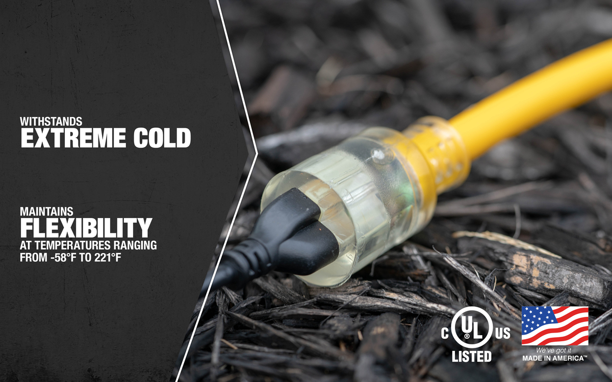 SOUTHWIRE, POLAR SOLAR 10/3 SJEOOW 100' YELLOW OUTDOOR COLD WEATHER EXTENSION CORD WITH POWER LIGHT INDICATOR