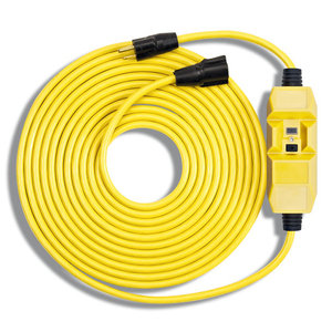 POWER FIRST Lighted Extension Cord: 50 ft Cord Lg, 10 AWG Wire Size, 10/3,  SJTW, NEMA 5-15P, Yellow