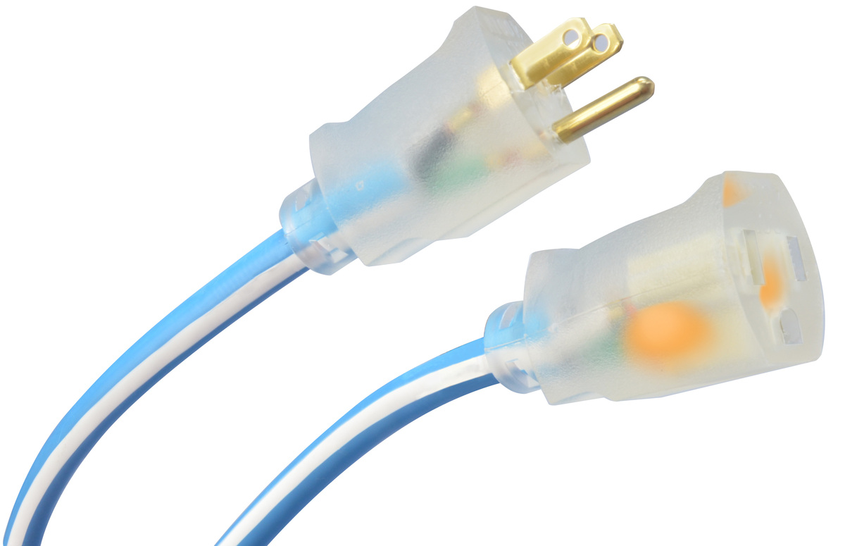 SOUTHWIRE, POLAR SOLAR SUPREME 12/3 SJEOW 50' BLUE/WHITE OUTDOOR COLD WEATHER EXTENSION CORD WITH POWER LIGHT INDICATOR