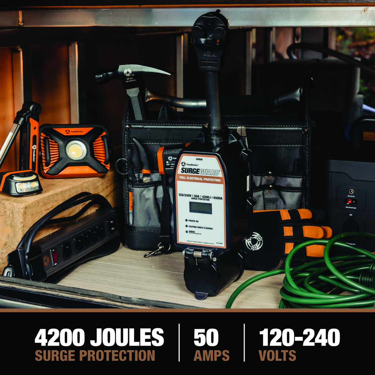 BARRA CONTRA SOBRETENSIONES PORTÁTIL 50A CON MEJORA, O/U, LCD, 50A 240V