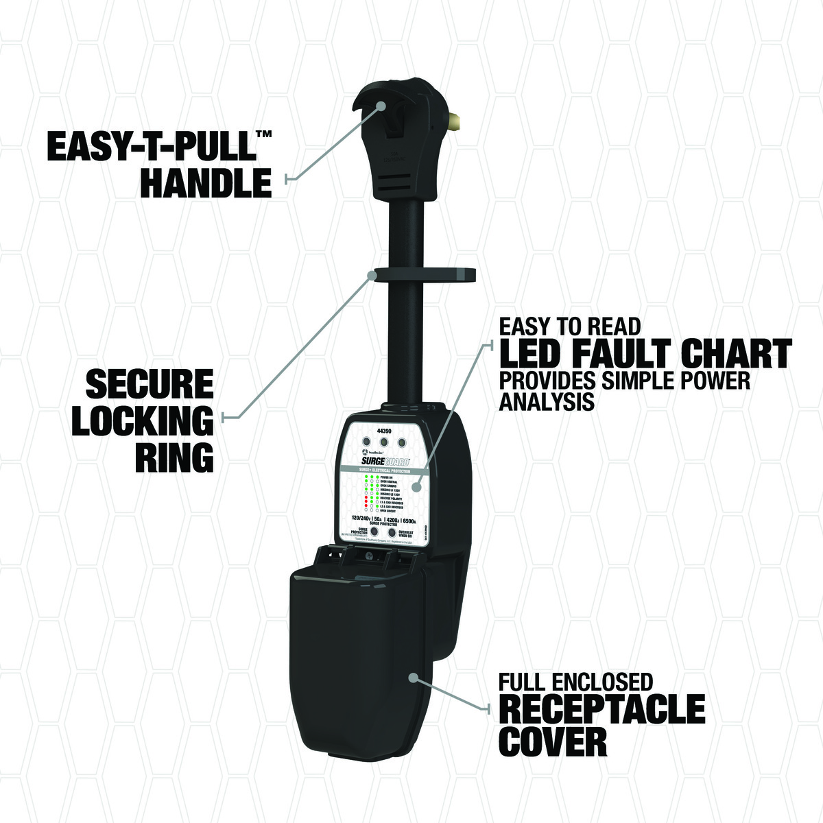 PROTECTOR DE PROTECCIÓN CONTRA SOBRETENSIONES PORTÁTIL 50A CON CUBIERTA, 50A 240V