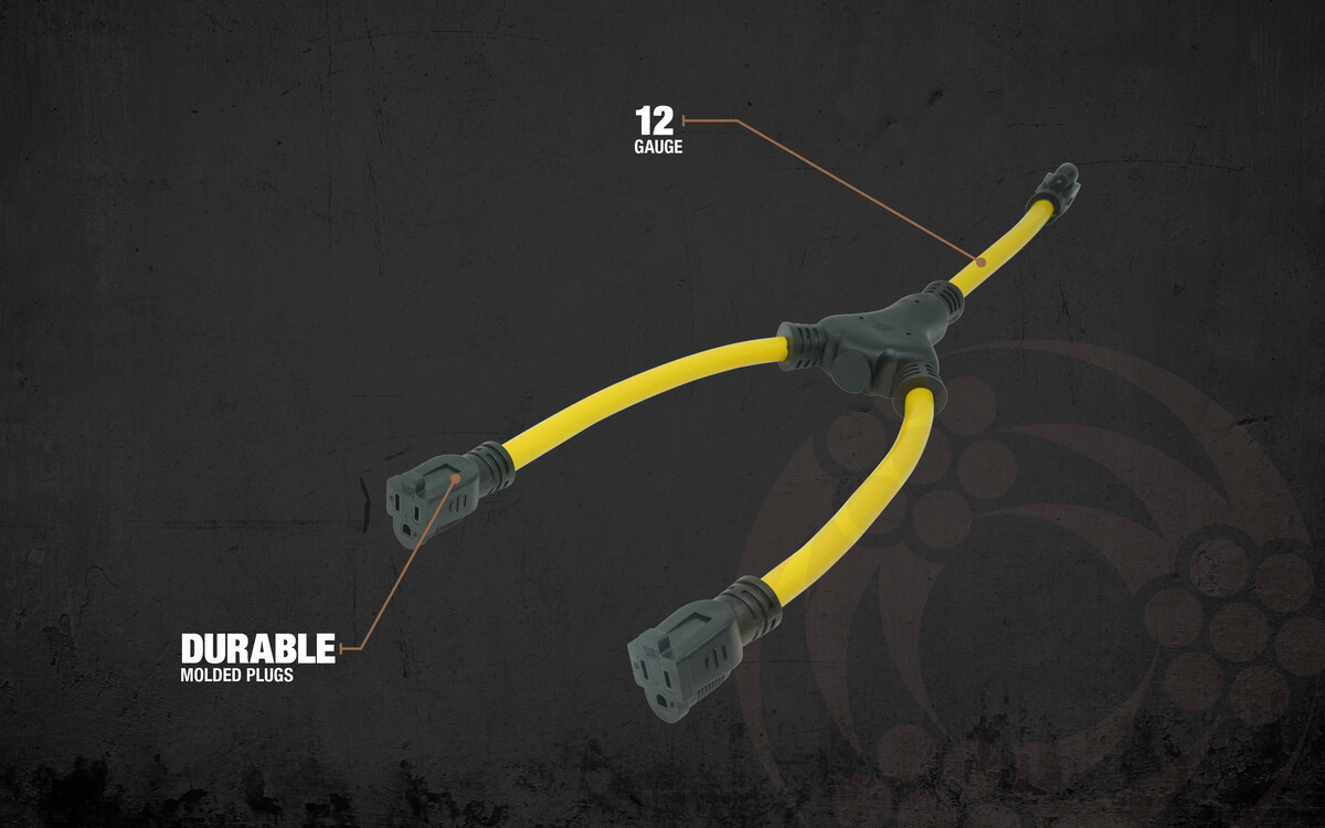 SOUTHWIRE, GENERATOR 12/3 STW 2' YELLOW "Y" ADAPTER WITH BLACK PLUGS