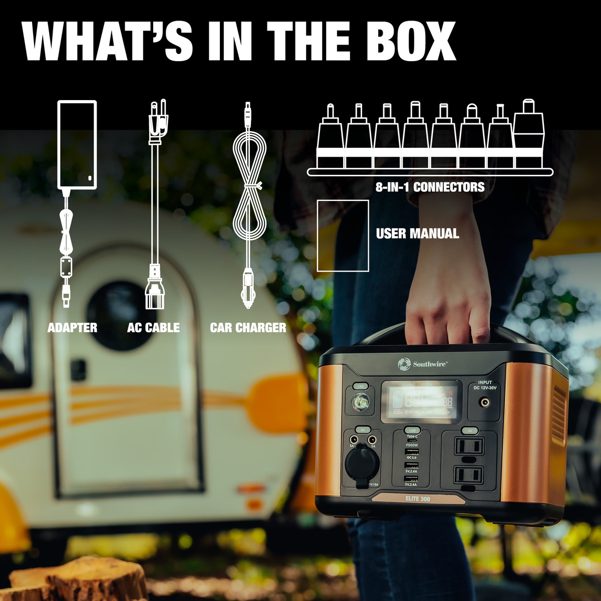 CENTRAL PORTÁTIL 300 CON 296 VATIOS-HORA-HORA DE POTENCIA, CUENTA CON ONDA PURESINE, PUERTOS DE 4 USB, 2 TOMACORRIENTES DE CA, TOMACORRIENTE DE 12V CC. MANGO MOLDEADO AND7,76 LBS