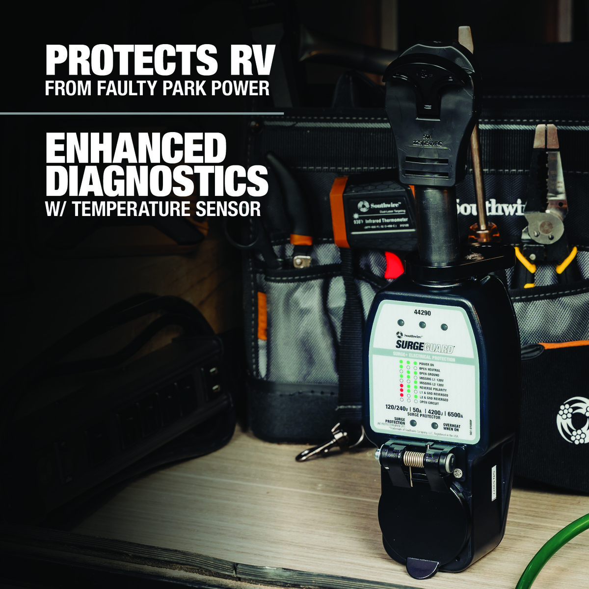 SURGE PROTECTOR, 240V 50AMP, P&R, BLK