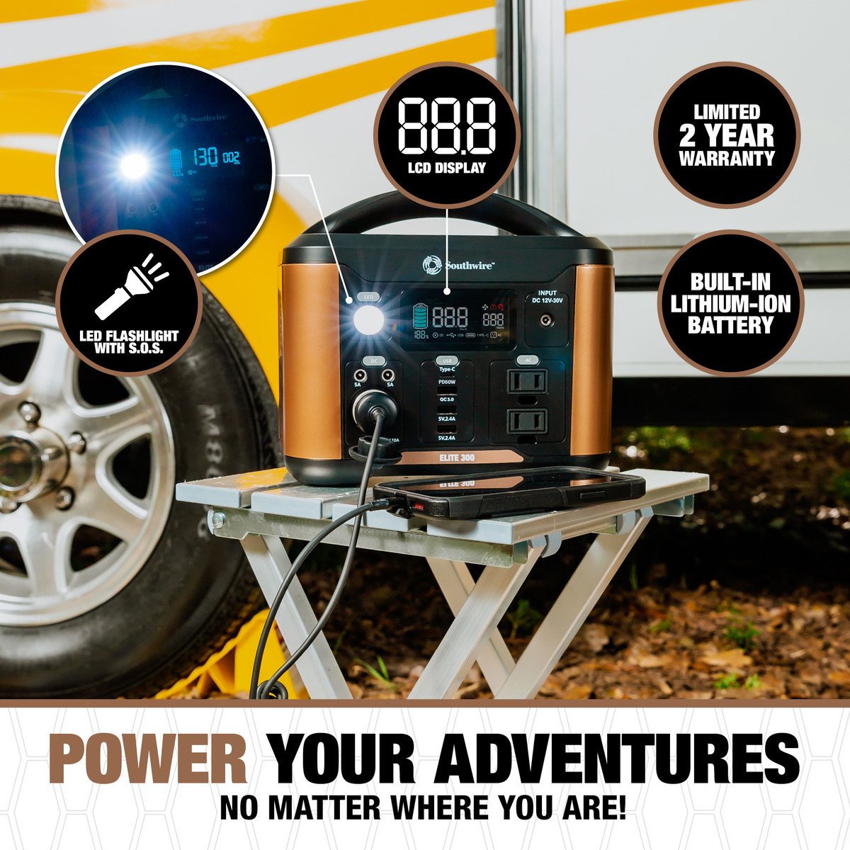CENTRAL PORTÁTIL 300 CON 296 VATIOS-HORA-HORA DE POTENCIA, CUENTA CON ONDA PURESINE, PUERTOS DE 4 USB, 2 TOMACORRIENTES DE CA, TOMACORRIENTE DE 12V CC. MANGO MOLDEADO AND7,76 LBS