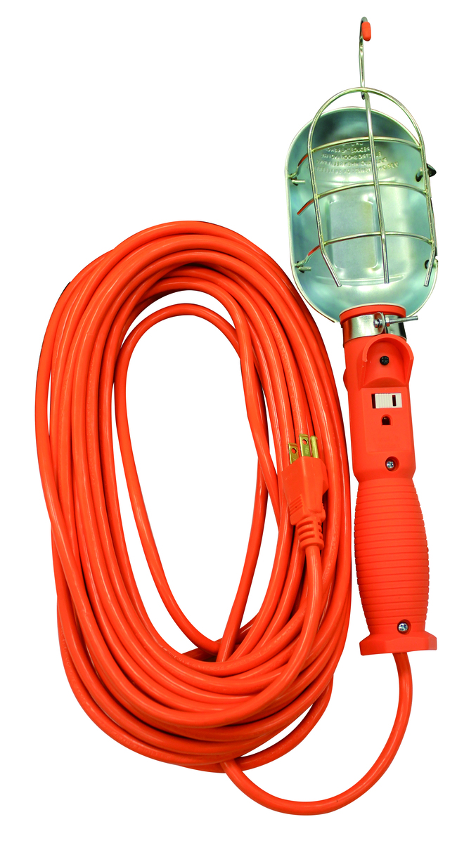 692SW 16/3-Gauge SJTW Trouble Light with Metal Guard & Outlet, Orange, 75-Watt, 50-Foot