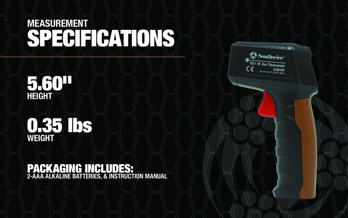 Non-Contact Infrared Thermometer, 10:1 Distance to Spot Ratio