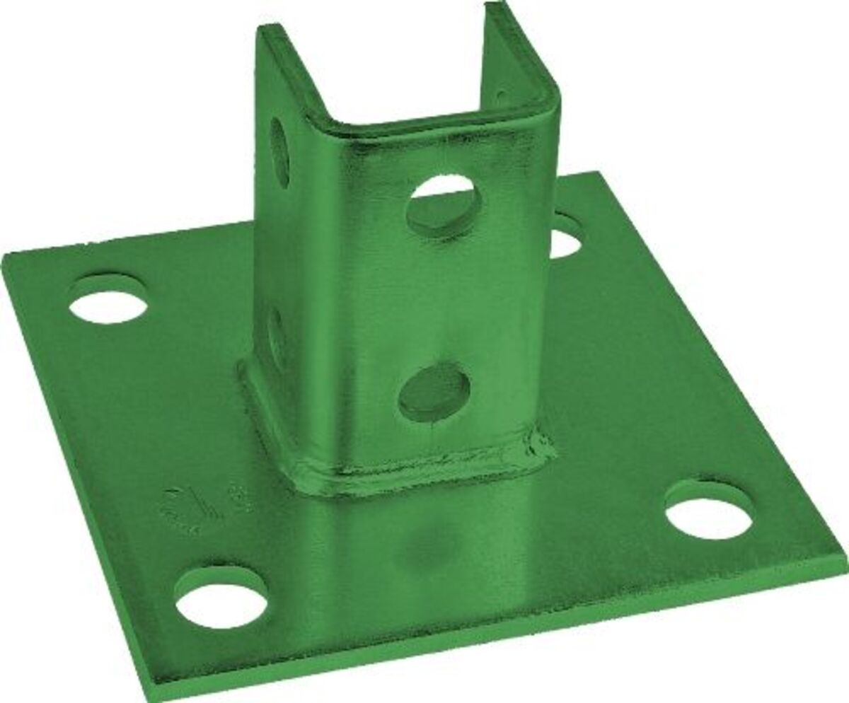 Four Hole Single Channel Post Base For 1-5/8" Strut Green, 5 Pack