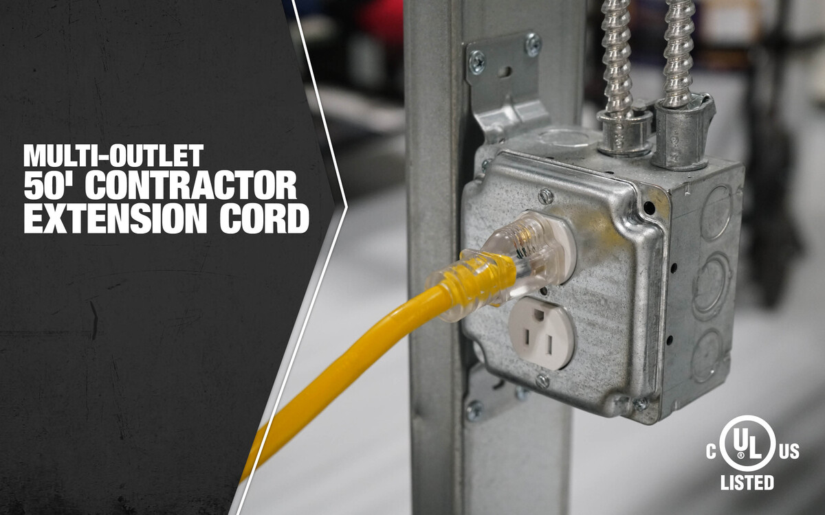 12/3 SJTW 50' YELLOW TRITAP OUTDOOR EXTENSION CORD WITH POWER LIGHTINDICATOR