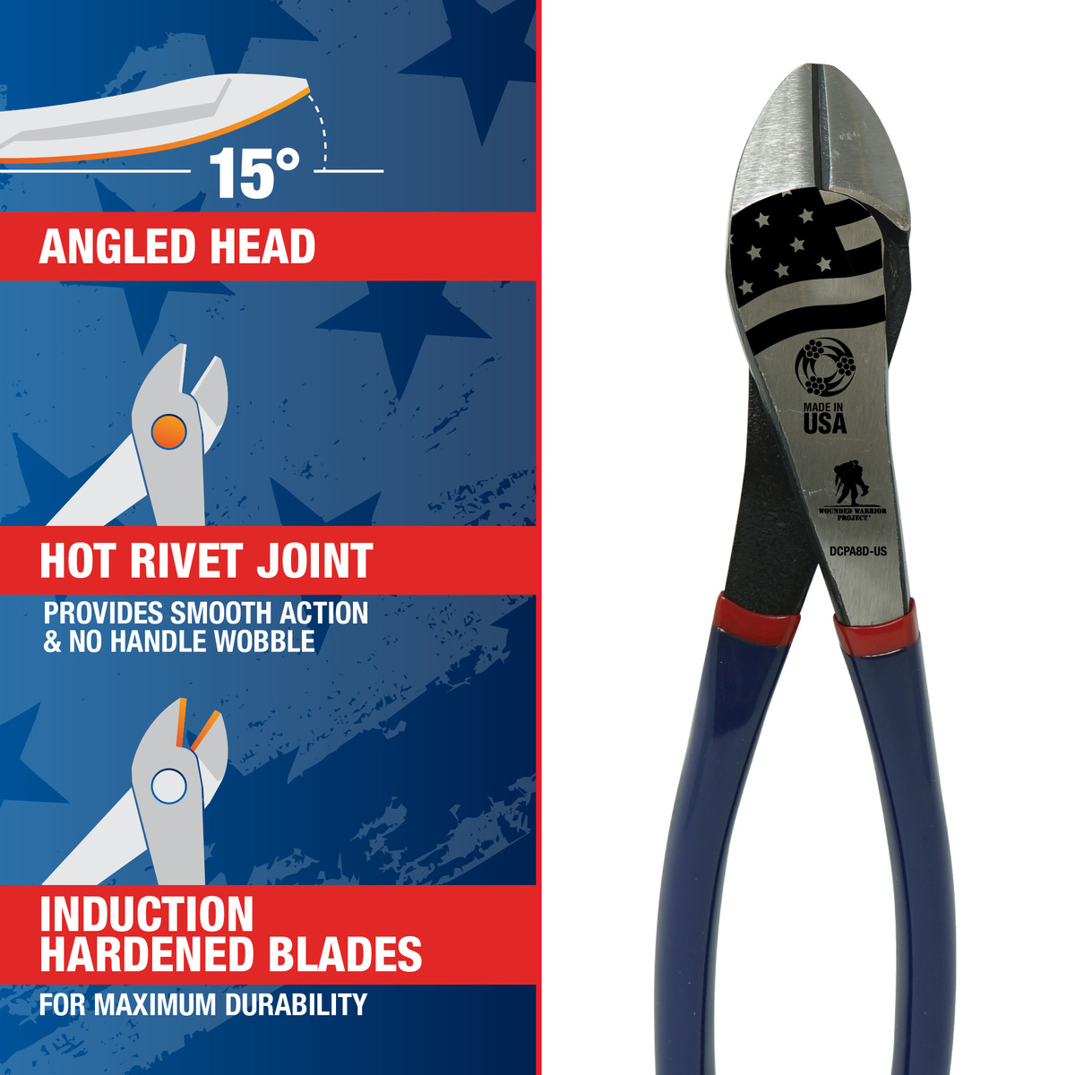 USA 8" Angled High-Leverage Diagonal Pliers - Wounded Warrior Project® 