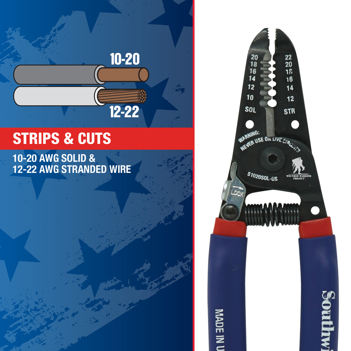 (S1020SOL-WW) 10-20 AWG SOL & 12-22 AWG STR COMPACT WIRE STRIPPER