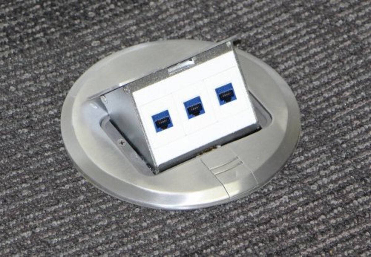 Round Pop Up Floor Box Kit, Three Data Ports - Stainless Steel