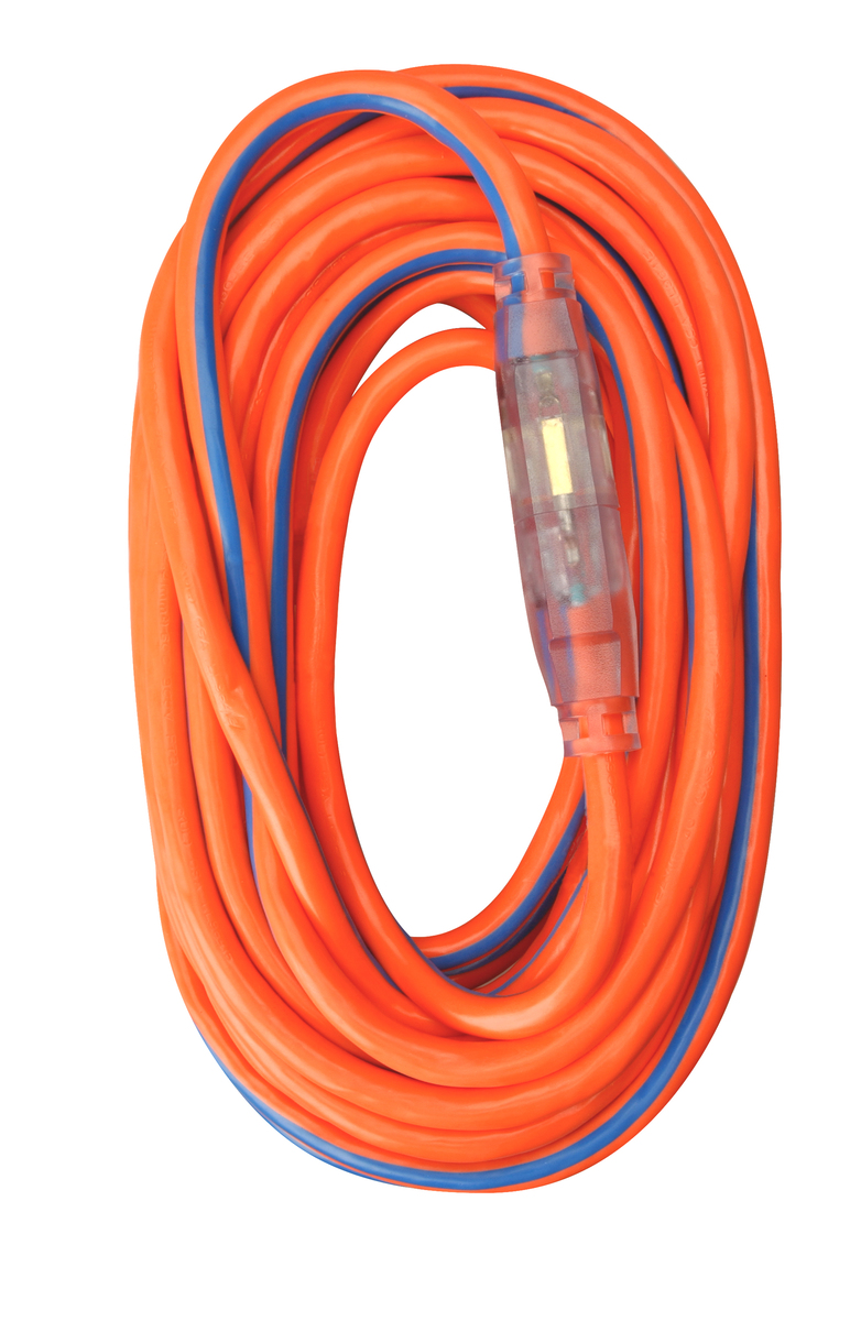 SOUTHWIRE, 12/3 SJTW 50' COOL ORANGE/BLUE OUTDOOR EXTENSION CORD WITH PO  WER LIGHT INDICATOR