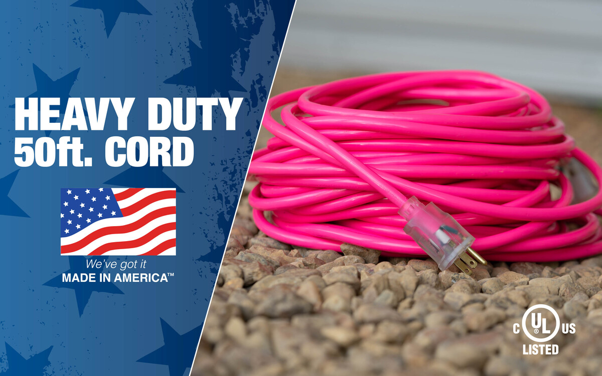 SOUTHWIRE, 12/3 SJTW 50' COOL PINK OUTDOOR EXTENSION CORD WITH POWER LIGHT INDICATOR