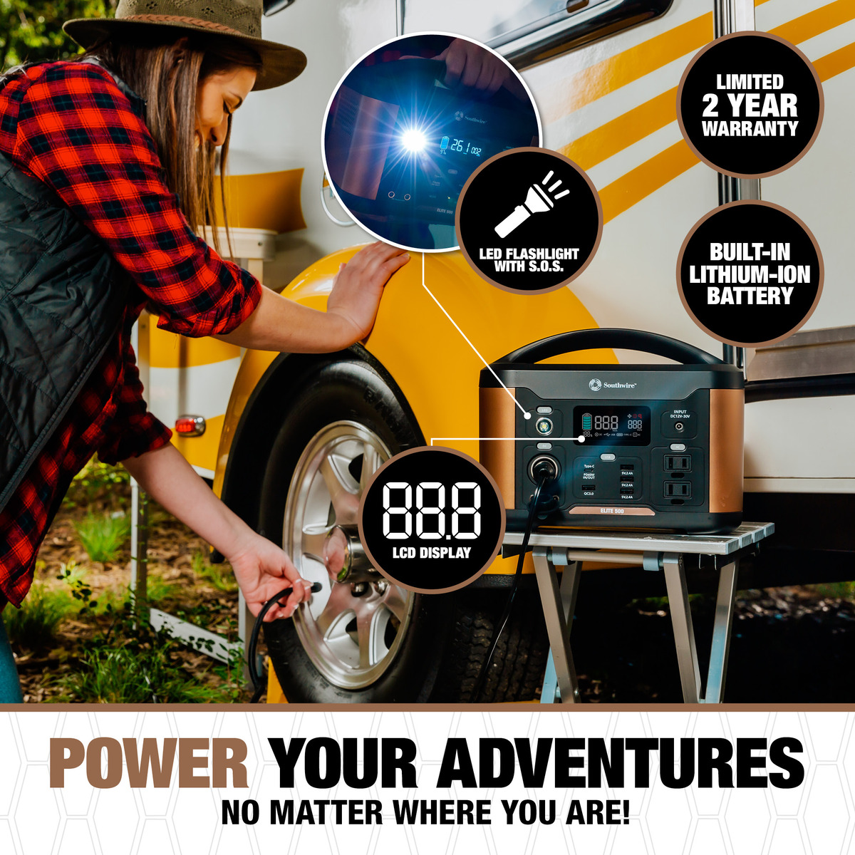 CENTRAL PORTÁTIL 500 CON 515 VATIOS-HORA-HORA DE ENERGÍA, CUENTA CON ONDA PURESINE, PUERTOS DE 5 USB, 2 TOMACORRIENTES DE CA, TOMACORRIENTE DE 12V CC. MANGO MOLDEADO AND11.46 LB