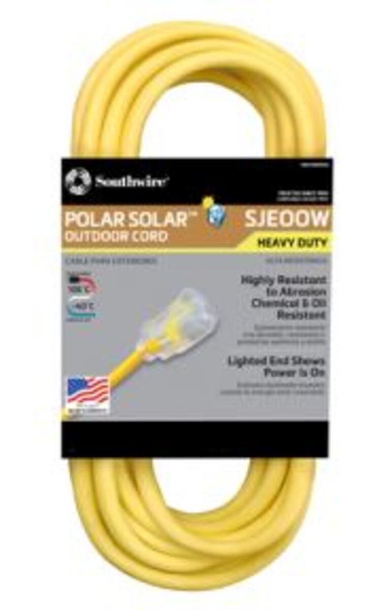 SOUTHWIRE, POLAR SOLAR 12/3 SJEOOW 25' YELLOW OUTDOOR COLD WEATHER EXTEN SION CORD WITH POWER LIGHT INDICATOR