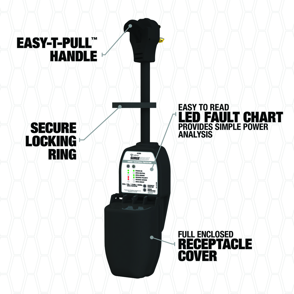 PROTECTOR DE PROTECCIÓN CONTRA SOBRETENSIONES PORTÁTIL 30A CON CUBIERTA, 30A, 120V