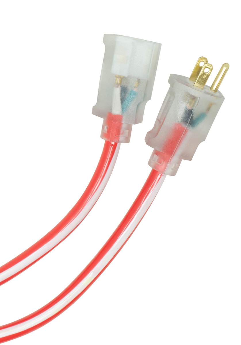 SOUTHWIRE, 12/3 SJTW 50' RED/WHITE OUTDOOR EXTENSION CORD WITH POWER LIG HT INDICATOR