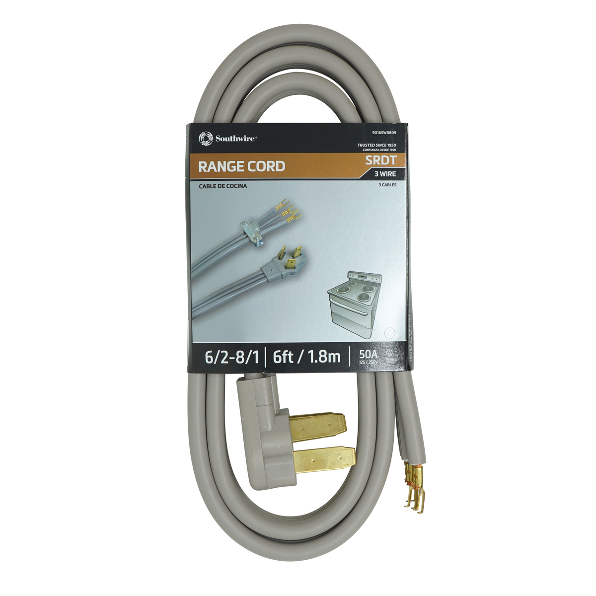 Range Replacement Cord - 6/2-8/1 50-AmpFlat SRDT 3-Wire 6' with NEMA 10-50 Plug - Gray