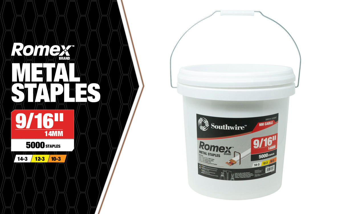 STAPLE, METAL, ROMEX NONMETALLIC CABLE, 9/16", 5000PCS/1EA