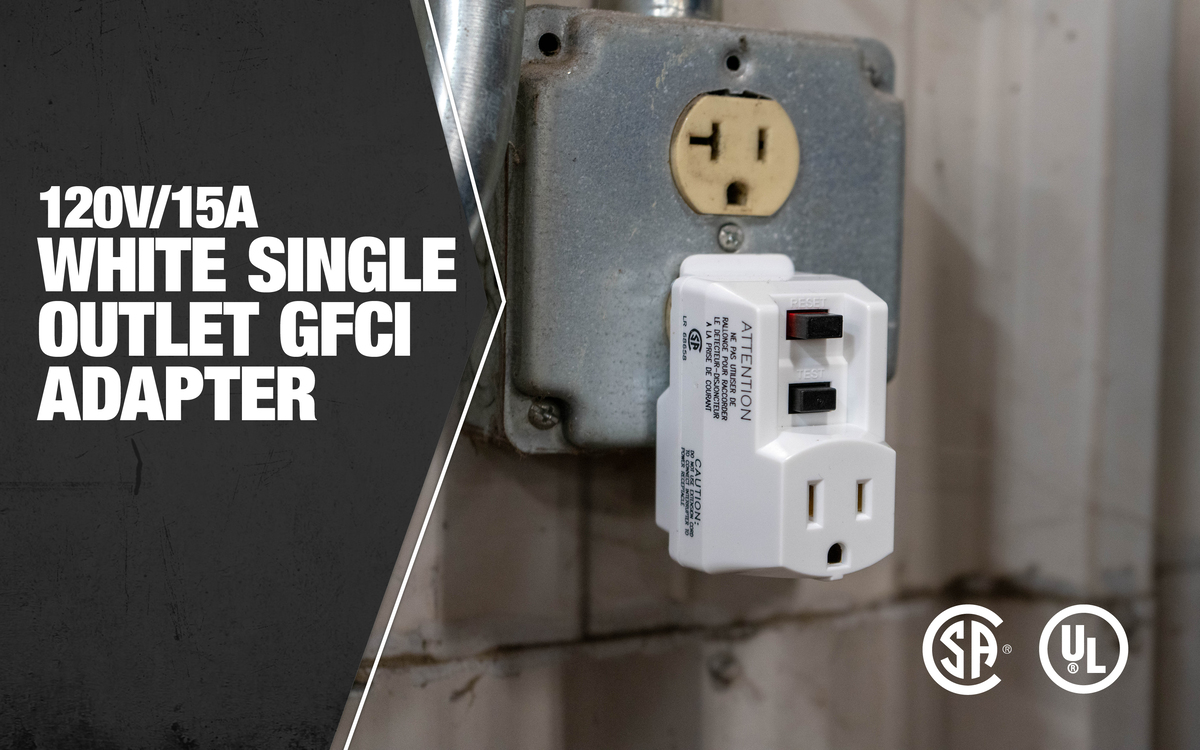 WHITE 120V/15A SINGLE OUTLET GFCI ADAPTER