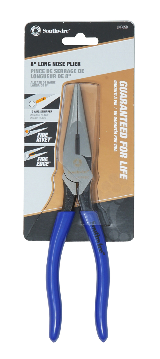 8" Heavy-Duty Long Nose Pliers w/ Dipped Handles