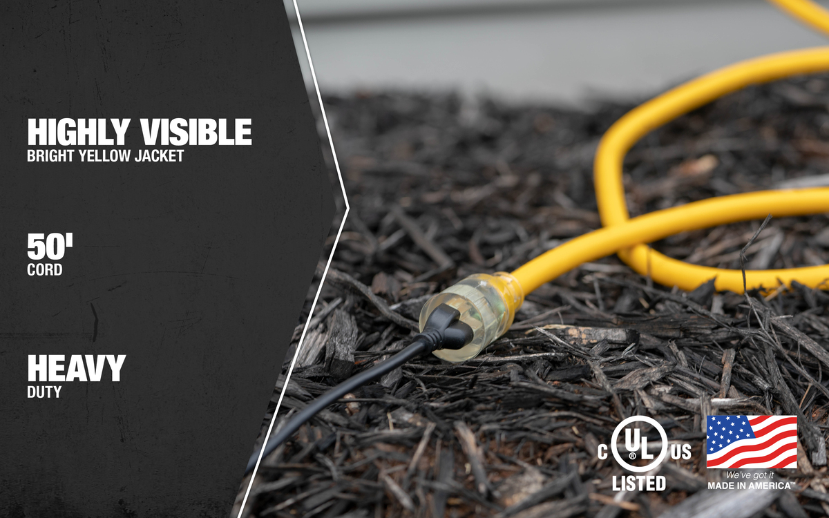 SOUTHWIRE, POLAR SOLAR 10/3 SJEOOW 50' YELLOW OUTDOOR COLD WEATHER EXTENSION CORD WITH POWER LIGHT INDICATOR