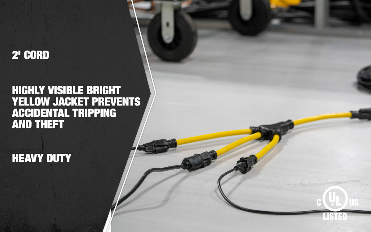 SOUTHWIRE, GENERATOR 12/3 STW 2' YELLOW "W" ADAPTER WITH BLACK PLUGS