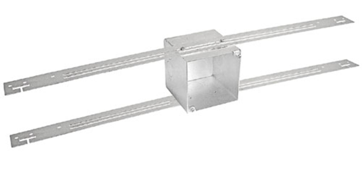 4 Square Junction Box with Ceiling Grid Span Bar, 3-1/2 in. Deep, 1/2 & 3/4 in.Knockouts