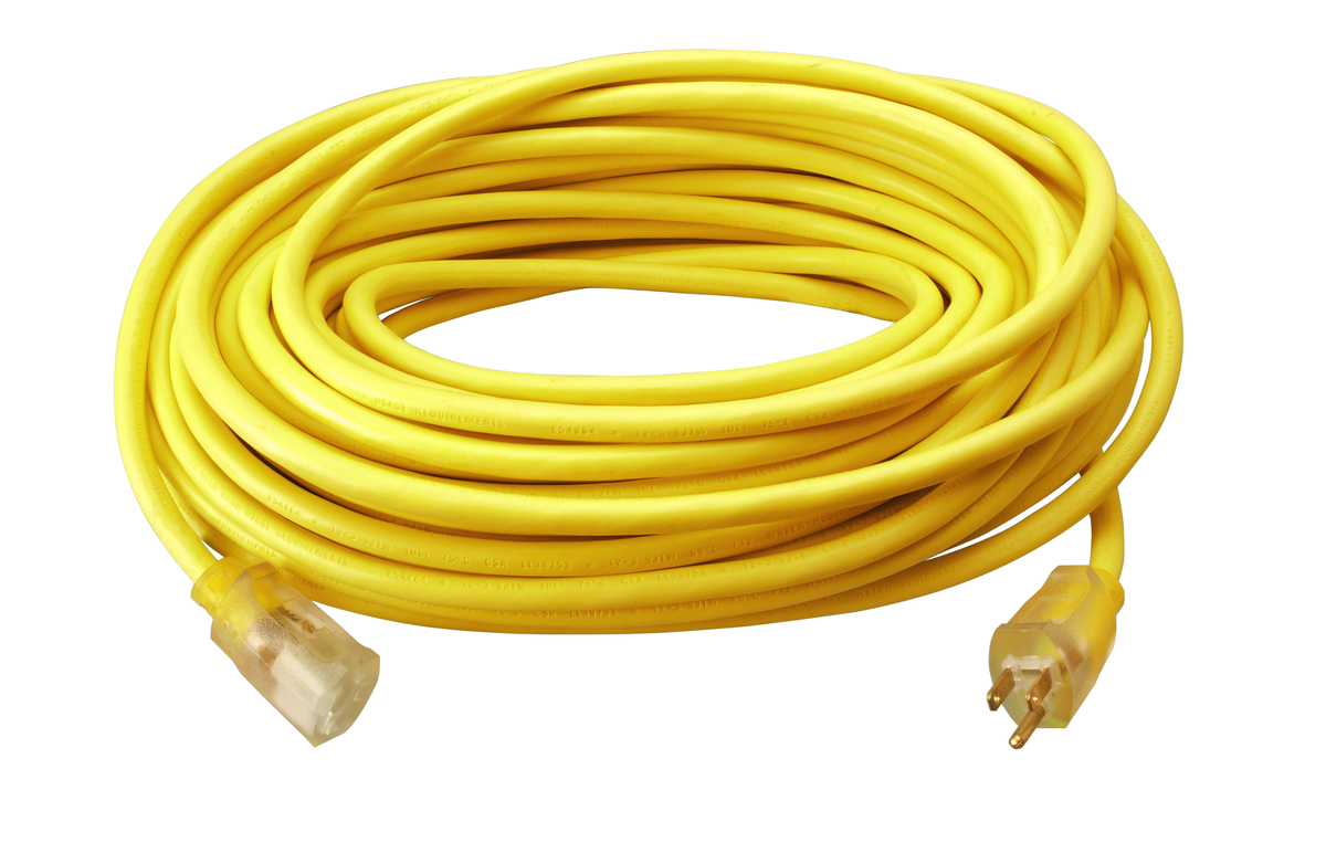 SOUTHWIRE, 12/3 SJTW 50' YELLOW OUTDOOR EXTENSION CORD WITH POWER