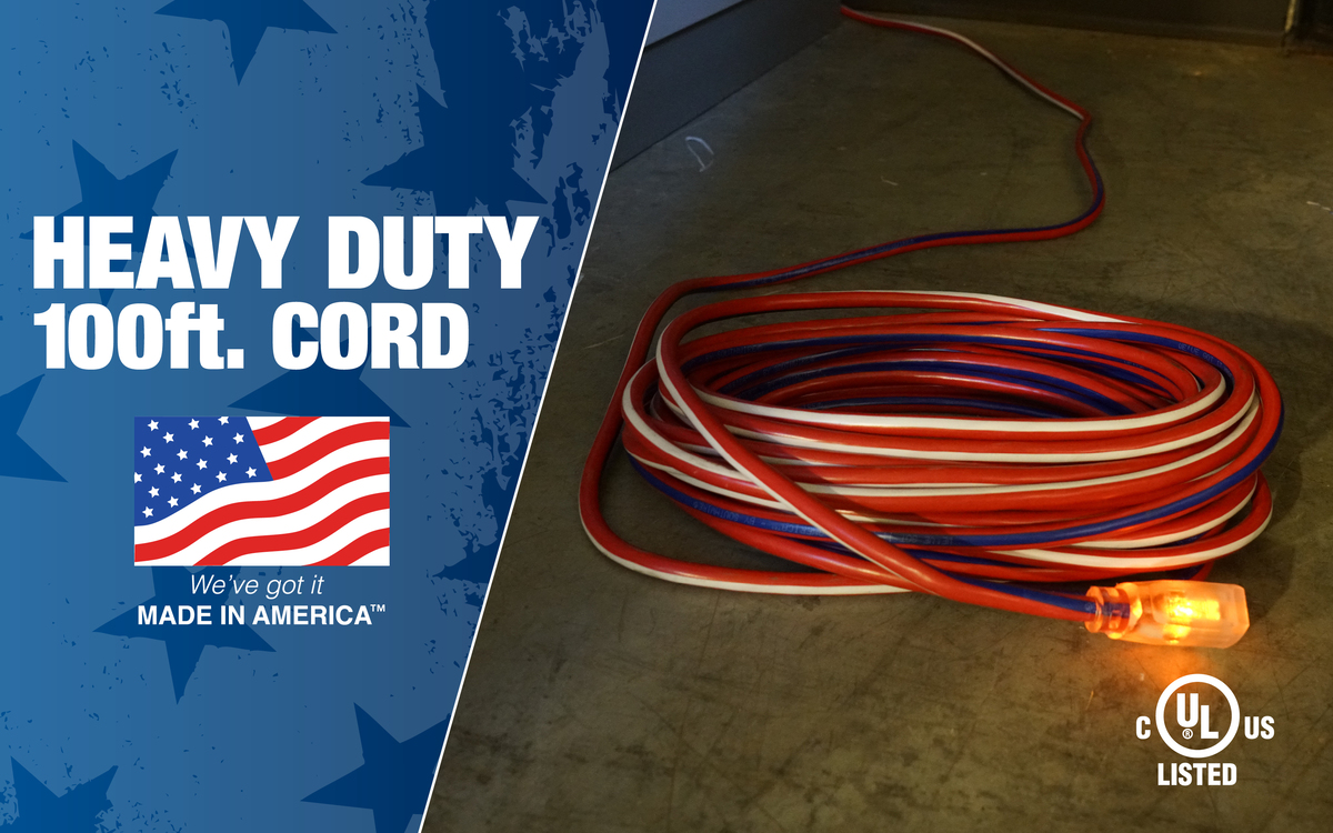 100-Feet Contractor Grade 12/3 Lighted End American Made Cord