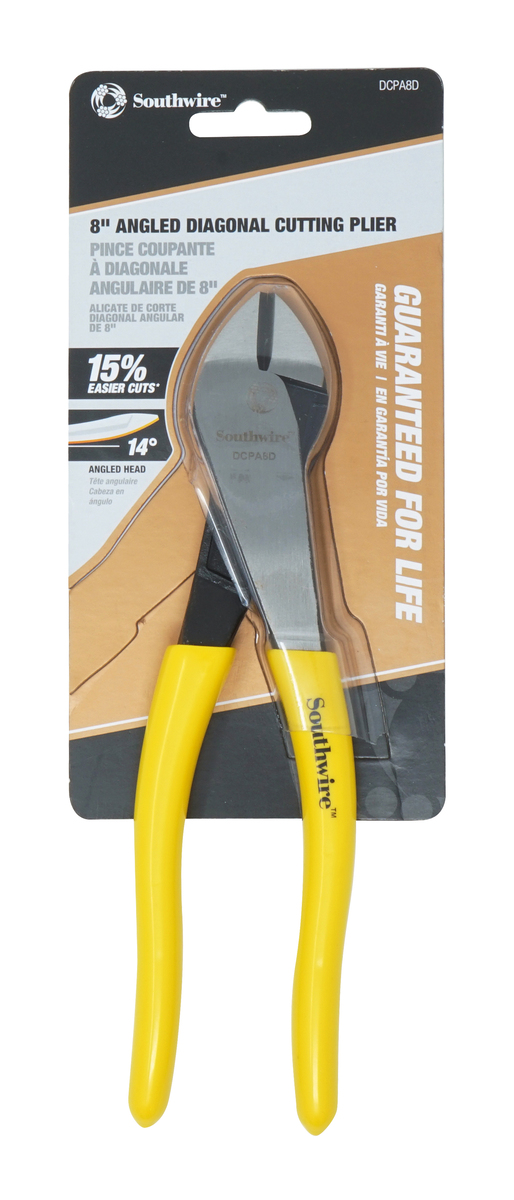 8" High-Leverage Angled Head Diagonal Pliers w/ Dipped Handles