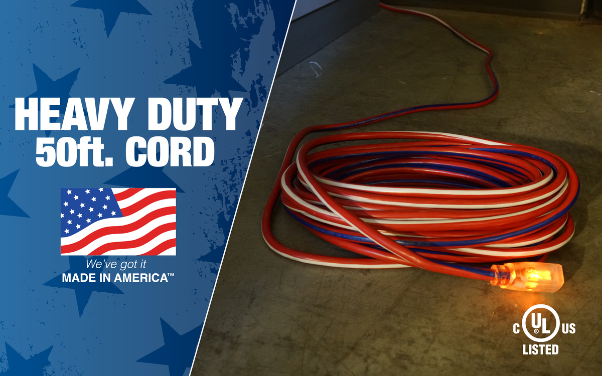 Coleman Cable 2548-USA1 50-Feet Contractor Grade 12/3 with Lighted End American Made Extension Cord
