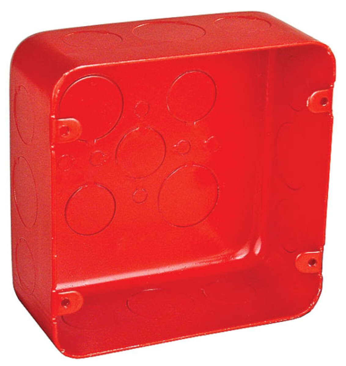 4-11/16" Square Life Safety Plenum Box, 2-1/8" Deep - Drawn, W/Conduit KO's
